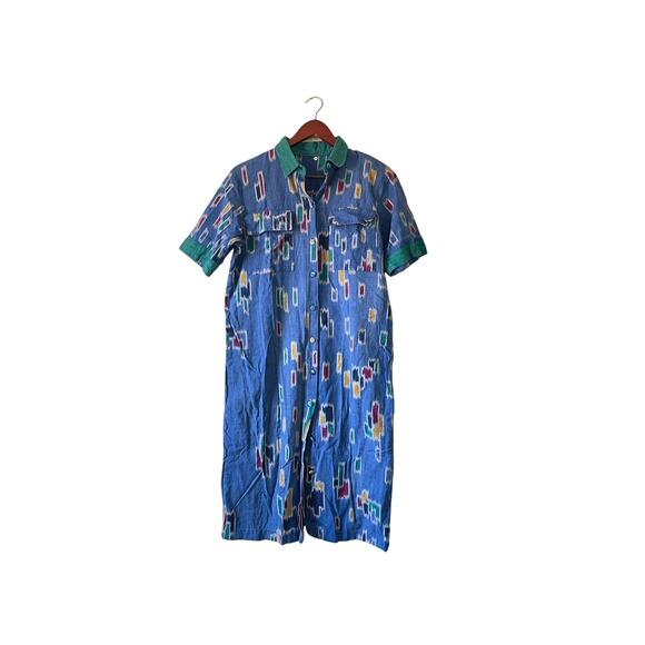 Vintage western boho 80s chambray‎ denim midi shift dress - Picture 1 of 5